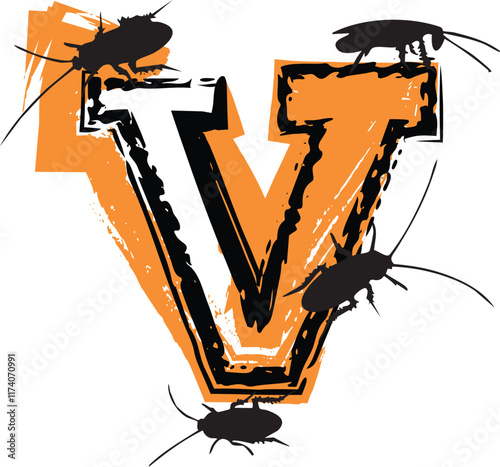 Letter v filled with cockroaches and bugs.