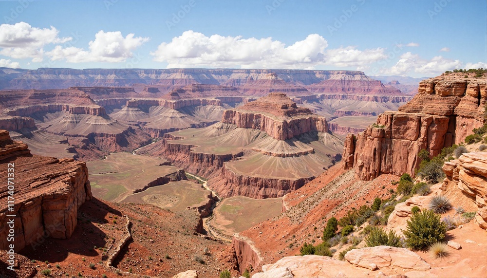 Grand Canyon landscape showcasing arid beauty at midday, nature's wonder Grand Canyon landscape showcasing arid beauty at midday, nature's wonder