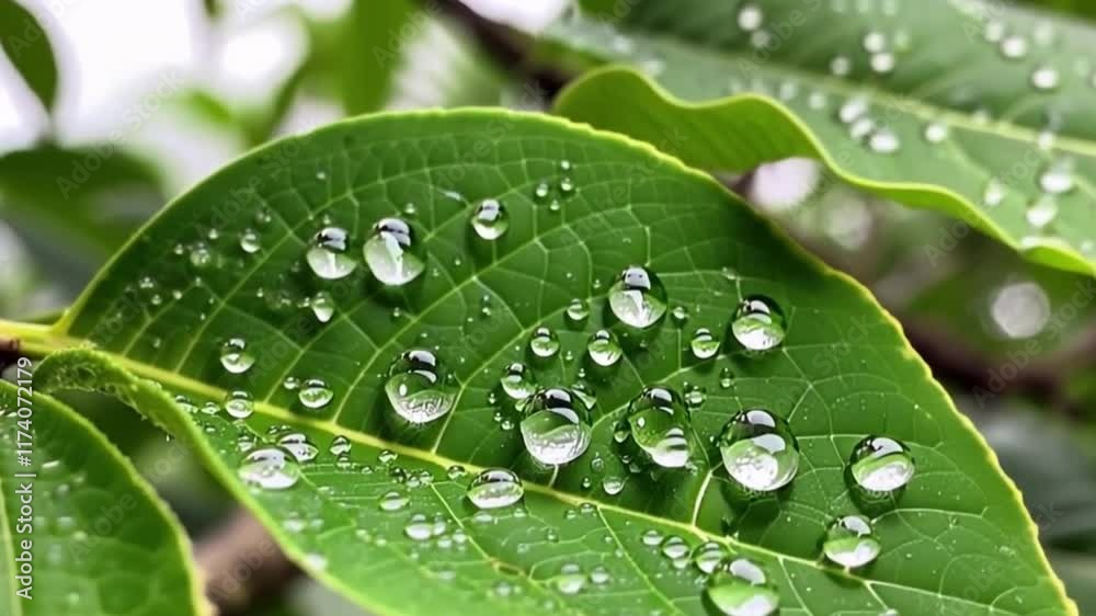A close-up of sparkling water droplets on green leaves, symbolizing freshness and nature. A close-up of sparkling water droplets on green leaves, symbolizing freshness and nature.