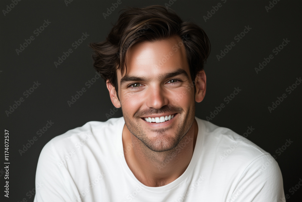 Obraz premium Smiling handsome man. Generative Ai.