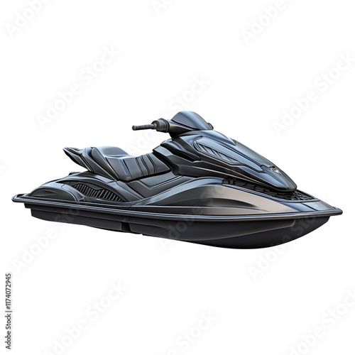 Sleek black modern jet ski with an aerodynamic design, crafted for speed and performance. Isolated on a transparent background, ideal for water sports and recreational activities.