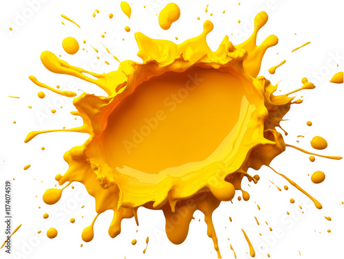 Bright Yellow Paint Splash Bursting Outwards on Transparent Background