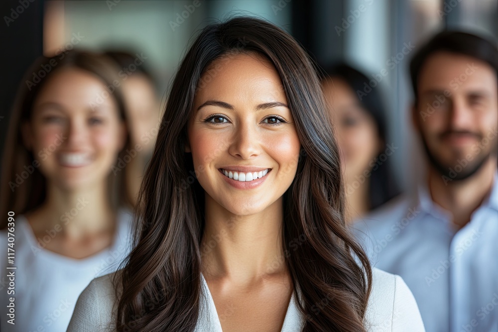 A cheerful group of business professionals and company employees in a contemporary office, symbolizing the company with selective focus A cheerful group of business professionals and company employees in a contemporary office, symbolizing the company with selective focus