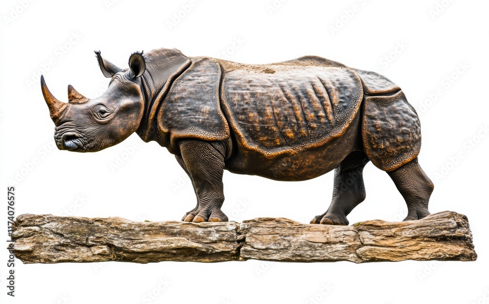 Fototapeta premium White Rhinoceros Standing in front of a Transparent background, showcasing its majestic presence and formidable physical attributes