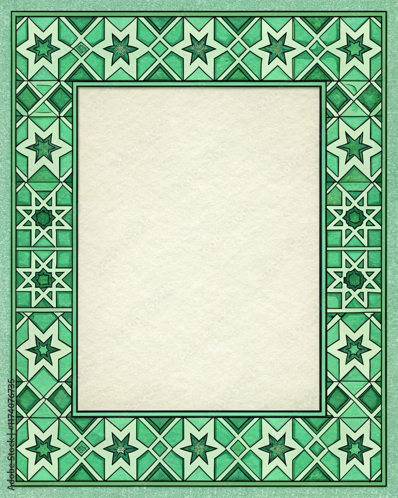 Obraz premium Geometric Border Pattern with Paper Texture and Forest Canopy Palette