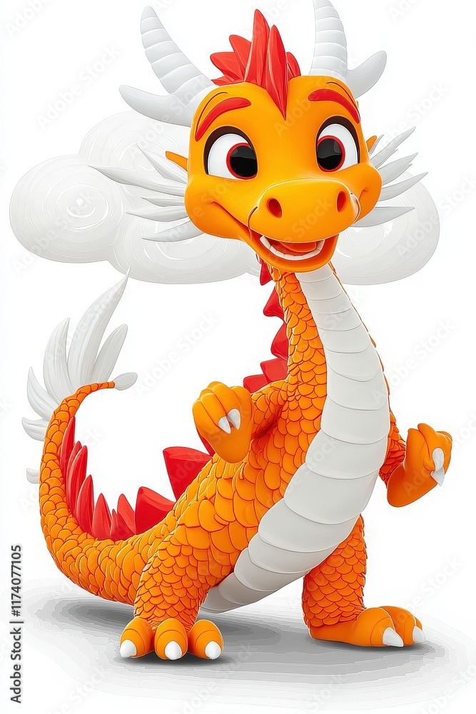 Fototapeta premium Adorable Orange Dragon Cartoon Character Illustration