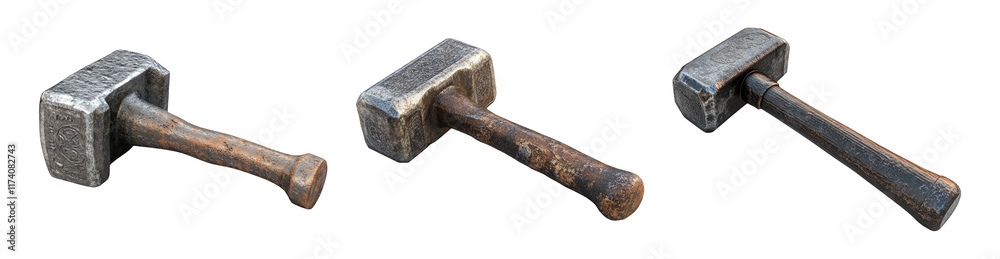 Isolated Antique Hammers on Transparent Background for Collection Isolated Antique Hammers on Transparent Background for Collection