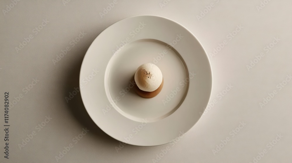 White table with delicate artisanal creation on refined minimalist plate White table with delicate artisanal creation on refined minimalist plate