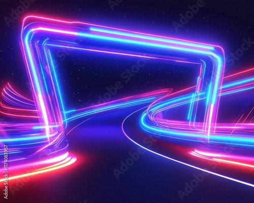 Neon Glow Abstract Speed Track with Glowing Frame photo