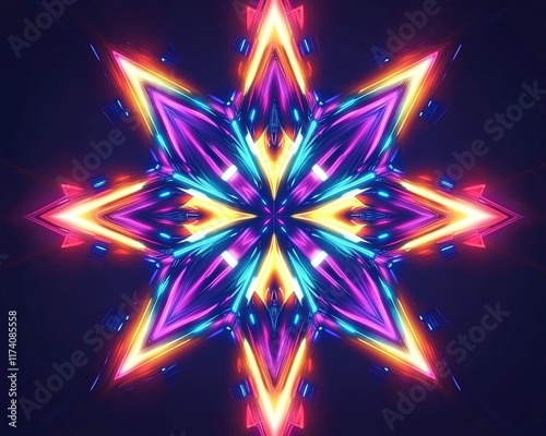 Radiant Neon Starburst Kaleidoscope Design