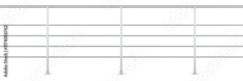 Metal fence with rails. Steel balcony with balustrades. 3D rendering isolated on transparent background