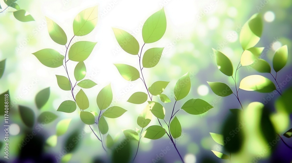 Ethereal Green Leaves with Soft Background Light Creating a Calm and Rejuvenating Atmosphere in Nature's Embrace