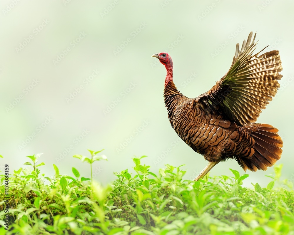 Fototapeta premium A wild turkey is strutting its feathers in the woods of Southwest Oklahoma