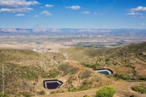 Two evaporation ponds for the mine in Jerome, Arizona. A concrete plant and the Verde Valley are in the background. photo