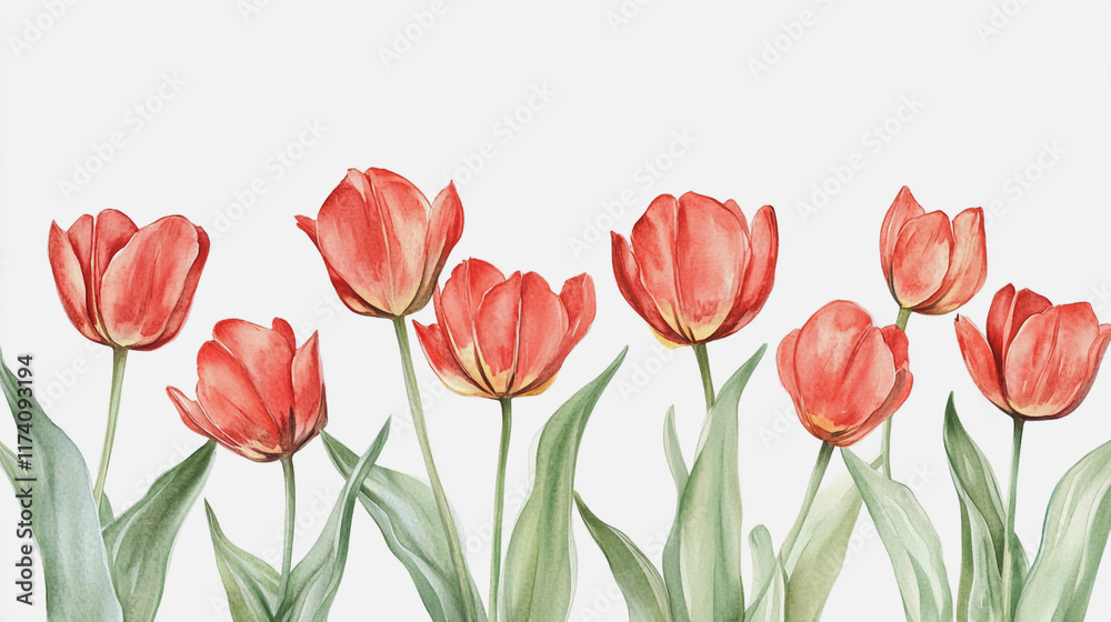 Obraz premium tulip, graphic design, rose, holiday, postcard, Elegant wedding invitation card background vector. Minimal hand painted watercolor botanical flowers texture template background. Design for wedding, vi