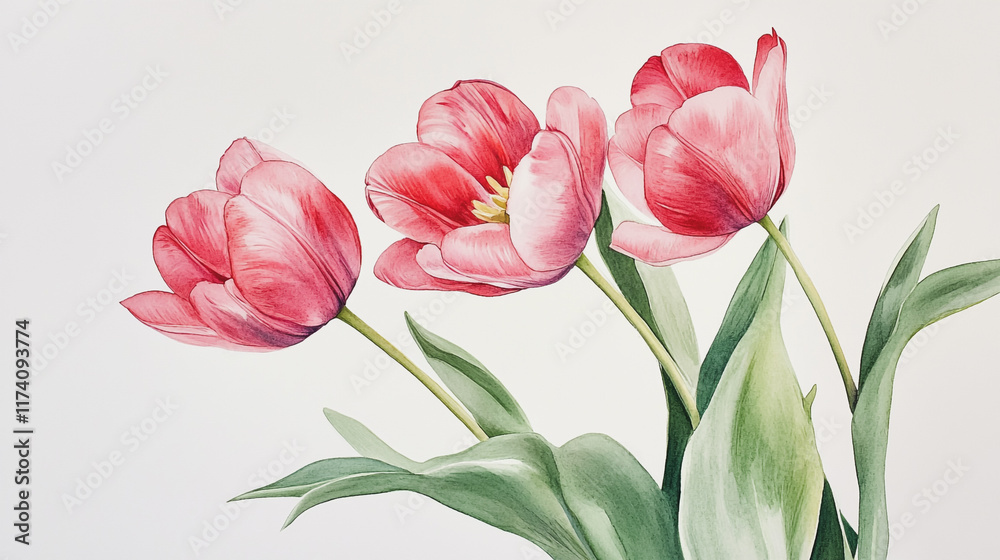 Fototapeta premium tulip, graphic design, rose, holiday, postcard, Elegant wedding invitation card background vector. Minimal hand painted watercolor botanical flowers texture template background. Design for wedding, vi