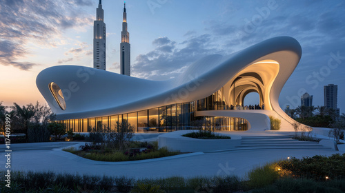 Abu Dhabi, United Arab Emirates - January, 17, 2024 : Interior of the church at The Abrahamic Family House, encompassing a mosque, a church, a synagogue situated in the Saadiyat  photo