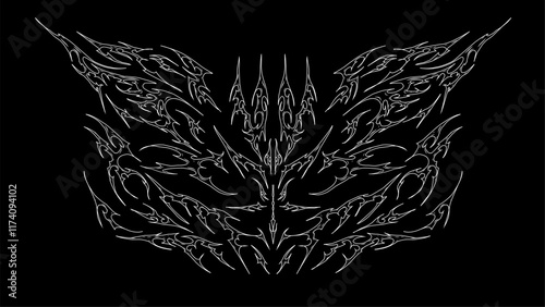 Symmetrical neo tribal sigilism Pattern Cyber ​​Gothic vector Elements in Abstract White black