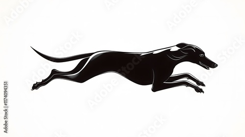 Minimalistic Black Silhouette of a Running Greyhound on a White Background Representing Speed and Elegance