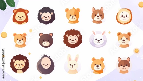 A modern and charming set of pastel-colored illustrations showcasing baby animals from the wild woods. Ideal for baby shower and nursery, the set comprises a bear, tiger, lion, rabbit, giraffe,