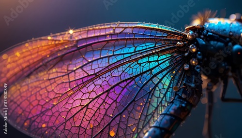 Macro Shot of a Dragonfly's Wing: 4K Ultra HD Detailed Image of Vibrant Iridescent Colors and Intricate Texture - Nature, Insect, Wildlife Photography photo