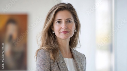 Confident businesswoman portrait in art gallery. Free Download Confident businesswoman portrait in art gallery. - GFXLoad