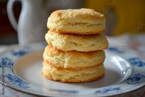 Delicious homemade biscuits stacked on a decorative plate photo