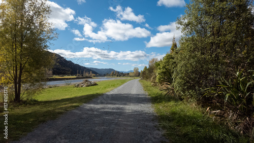 Road North on the river trail in Upper Hutt, New Zealand. photo