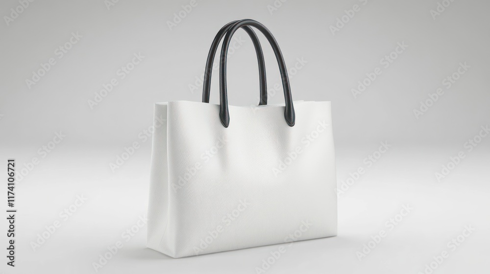 White tote bag with black handles on white background. White tote bag with black handles on white background.