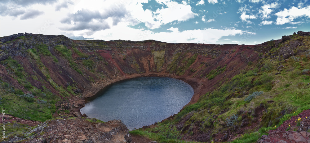 Kerid Kerið, volcanic crater lake in the Grímsnes area on the Golden Circle route of South Iceland. Scandinavia Europe.