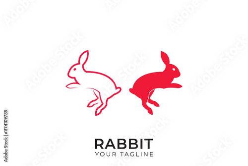 Rabbit logo with simple design, rabbit logo silhouette design, red rabbit logo