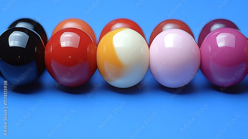 Colorful billiard balls arranged in a neat row