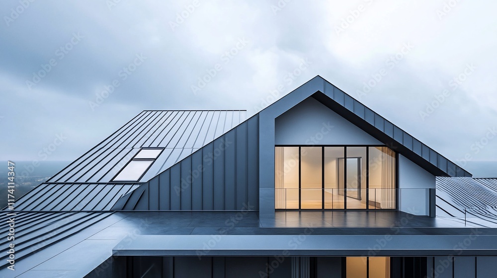 Modern house rooftop with dormer window and balcony. Modern house rooftop with dormer window and balcony.