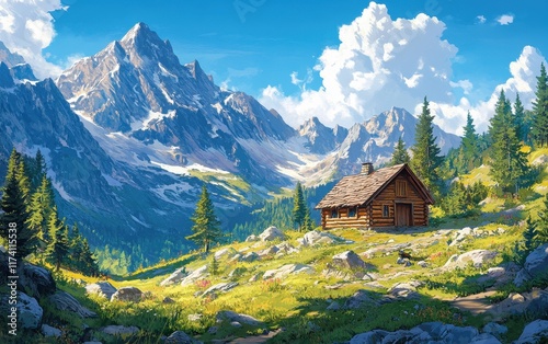 Secluded Mountain Cabin: A Summer's Day in the Alps