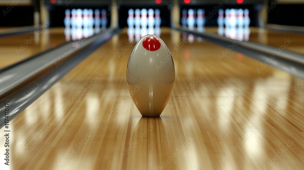 Bowling ball on a polished wooden lane ready for a strike