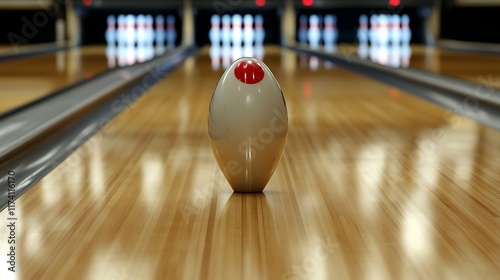 Obraz na płótnie Bowling ball on a polished wooden lane ready for a strike w salonie
