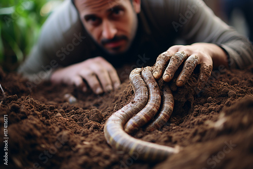 Behold profound notion of symbiotic harmony, as exemplified by humble soil worm, a majestic emblem of collective endeavor undertaken by all living beings to preserve delicate equilibrium of our belove photo