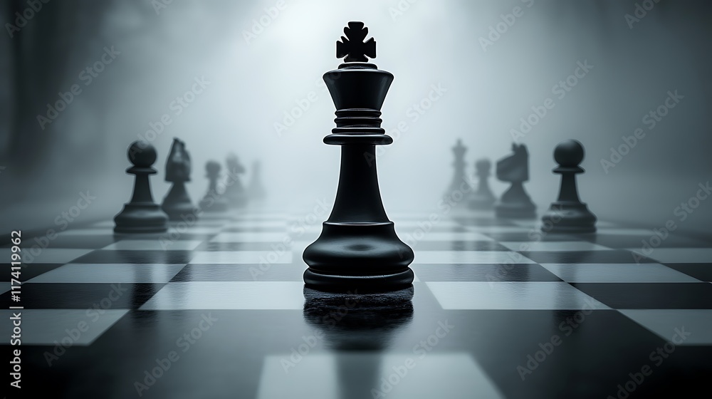 Black Chess King Stands Alone On Board