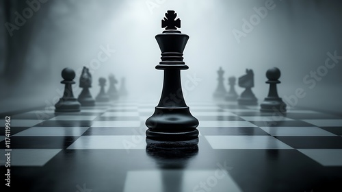 Black Chess King Stands Alone On Board