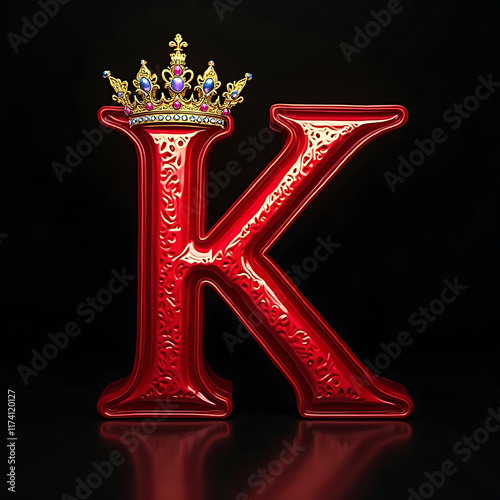A Brilliantly Crafted Decorative Letter K with Golden Crown and Jewel Detailing