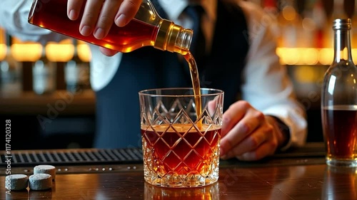 Bartender Pouring a Drink into Glass