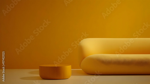 Yellow Sofa and Table 3D Illustration
