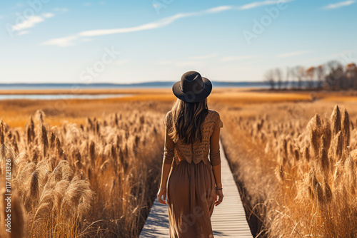 boardwalk at coastal marsh with its serene and accessible presence encapsulates ethereal beauty of marsh grasses vibrant existence of aquatic life photo