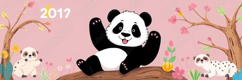 Obraz premium A collection of colorful children's posters featuring adorable panda and sloth illustrations, along with educational information on height, weight, and date of birth, date of birth, panda, colorful