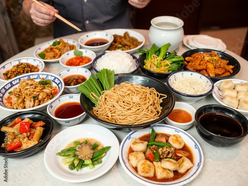 Wallpaper Mural A colorful spread of traditional Chinese dishes on a table, presentation, culture, variety Torontodigital.ca