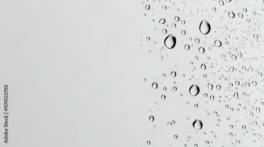 Clear water droplets on smooth white surface Clear water droplets on smooth white surface