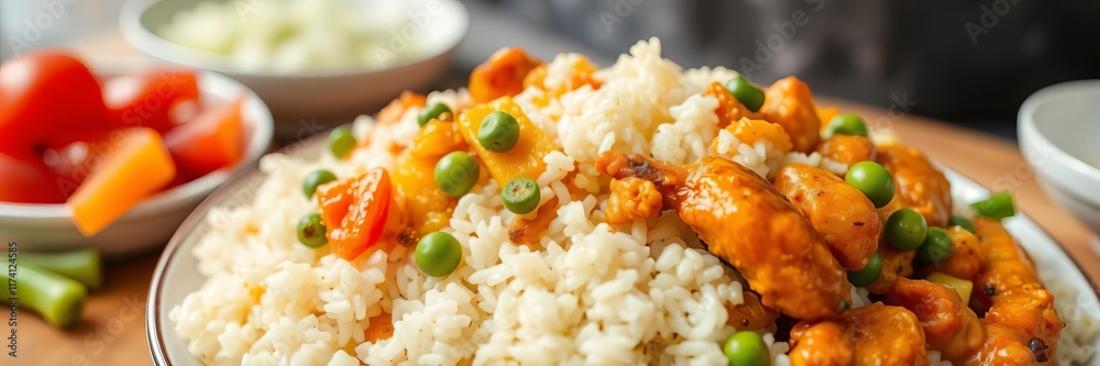 A delicious serving of Chinese orange chicken paired with savory fried rice, garnished with green onions and sesame seeds, cooking, rice, fried rice A delicious serving of Chinese orange chicken paired with savory fried rice, garnished with green onions and sesame seeds, cooking, rice, fried rice