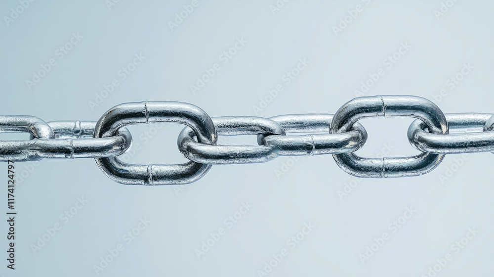 Fototapeta premium Strong metal chain link on light background symbolizing connection and strength