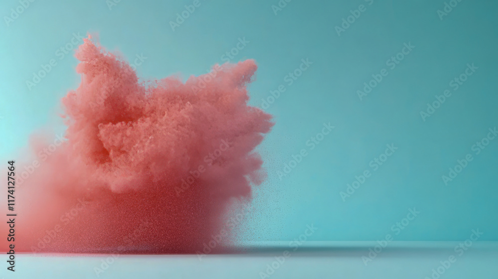 Fototapeta premium Vibrant red powder explosion against turquoise background