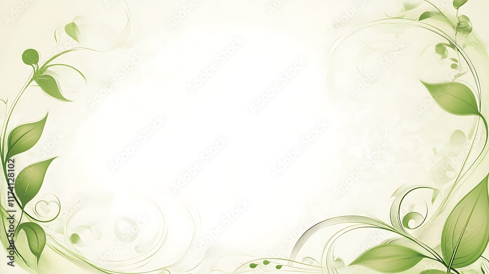 Elegant Green Leaves Frame White Background Elegant Green Leaves Frame White Background